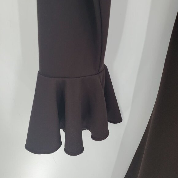 Express Womens Long Bell Sleeve Surplice Ruffle‎ Dress Sz 5/6 Brown Midi V-Neck - Picture 7 of 14